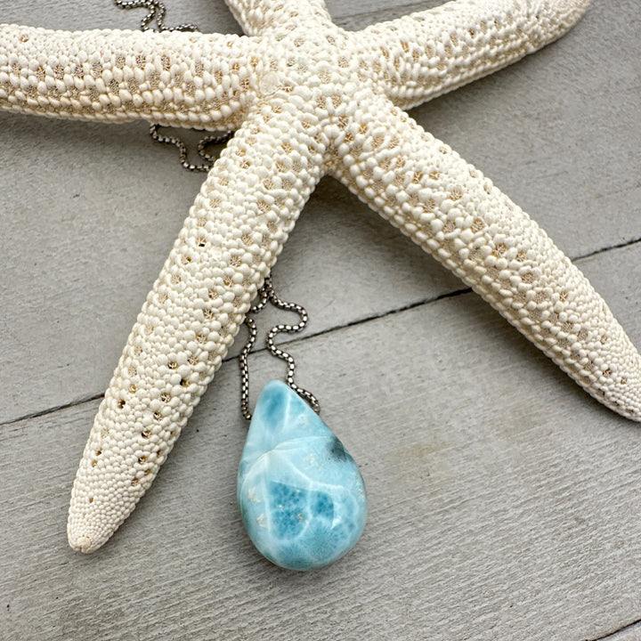 Larimar Crystal on Sterling Silver Chain Necklace - SunlightSilver