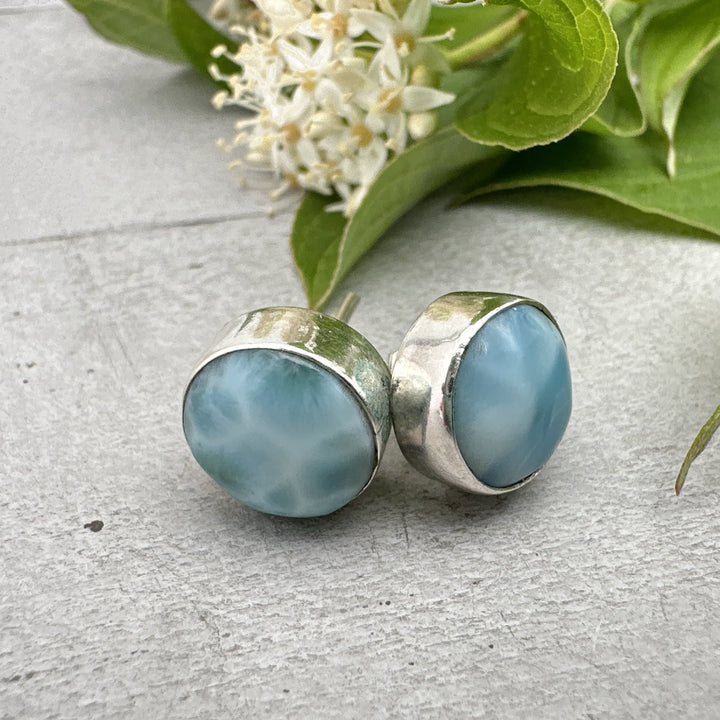 Larimar and Solid 925 Sterling Silver Post Earrings - SunlightSilver