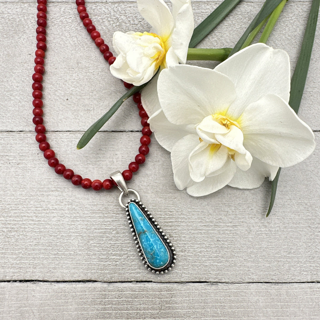 Red Coral and Sterling Silver Beaded Necklace - SunlightSilver