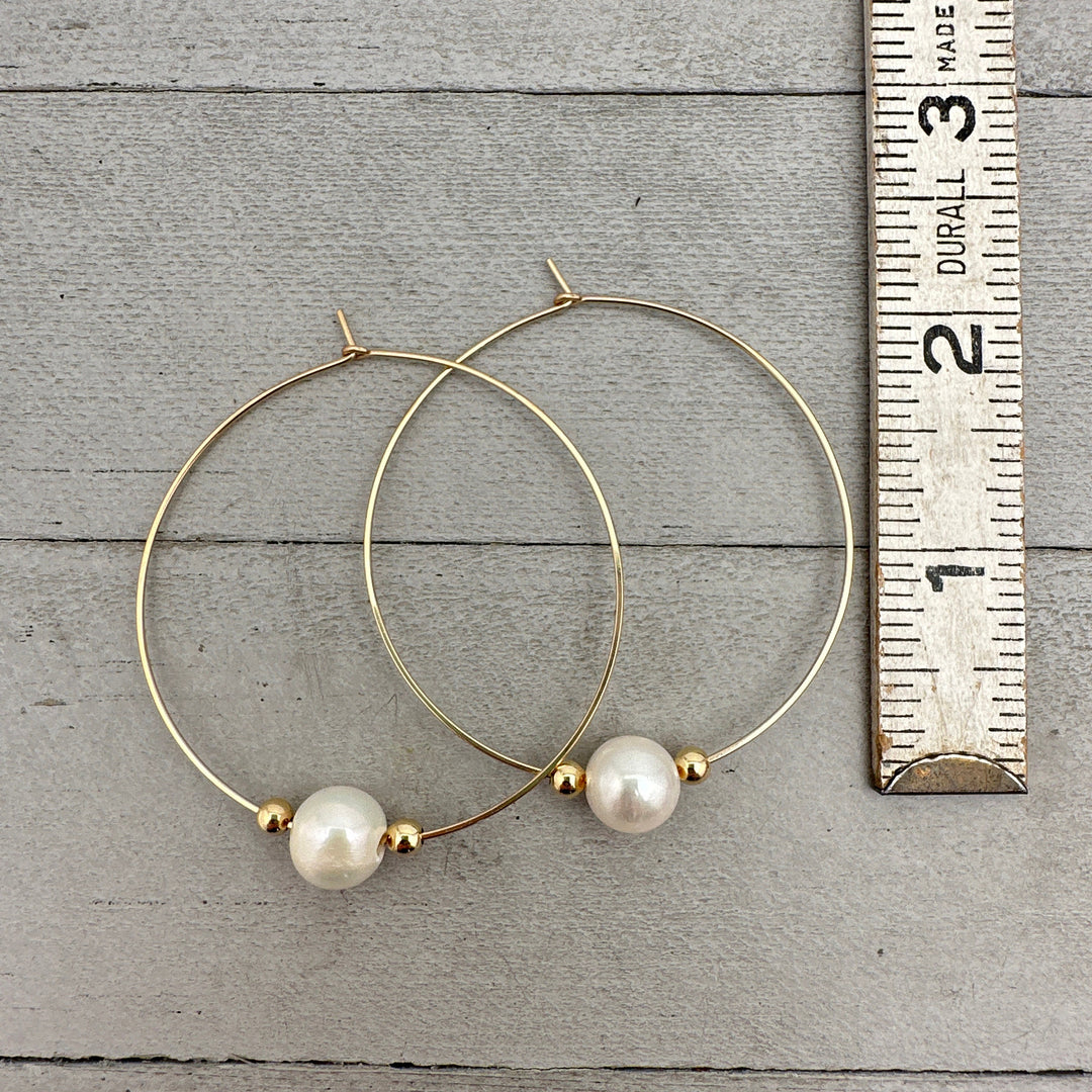 Freshwater Pearl and 14k Yellow Gold Fill Large Hoop Earrings - SunlightSilver