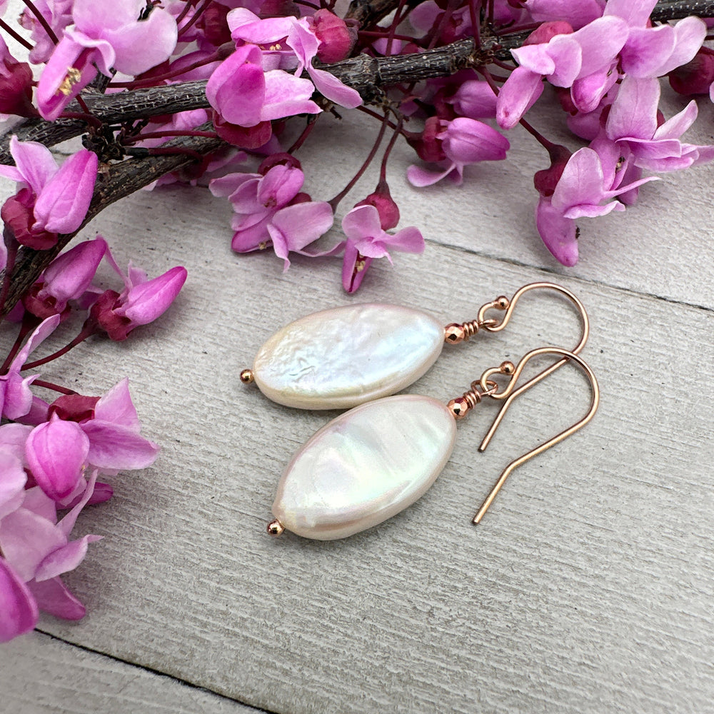 Gorgeous Champagne Pearl and 14k Rose Gold Fill Earrings - SunlightSilver