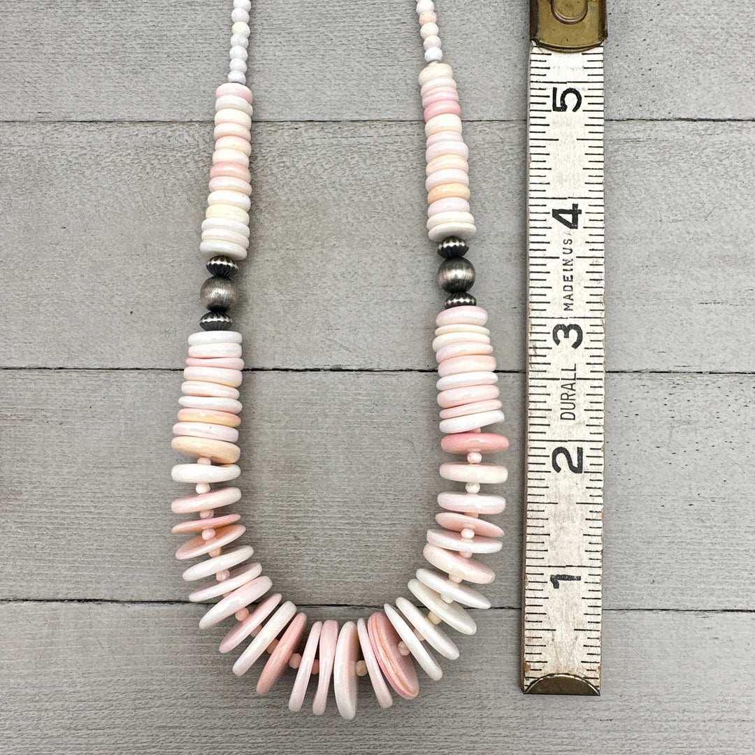 Large Pink Queen Conch Shell, Navajo Pearl, and Solid 925 Sterling Silver Necklace - SunlightSilver