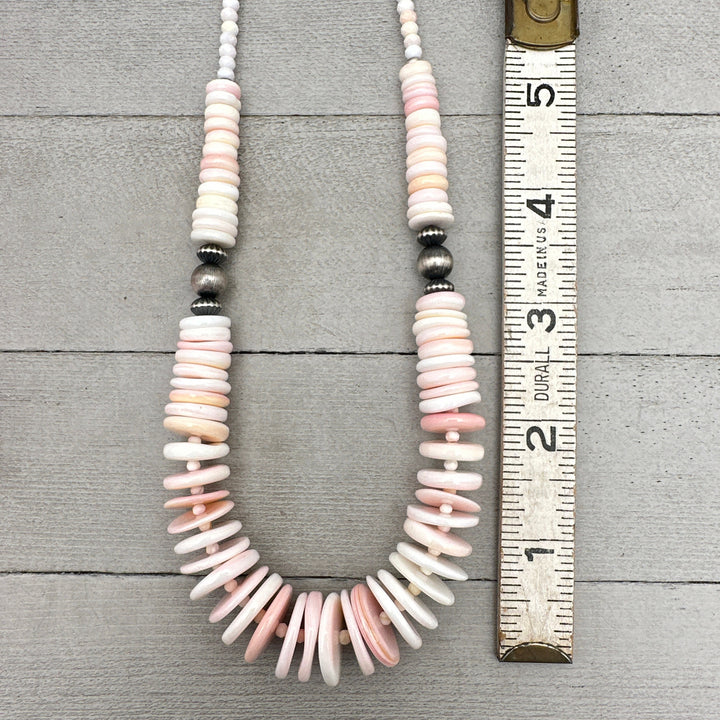 Large Pink Queen Conch Shell, Navajo Pearl, and Solid 925 Sterling Silver Necklace - SunlightSilver
