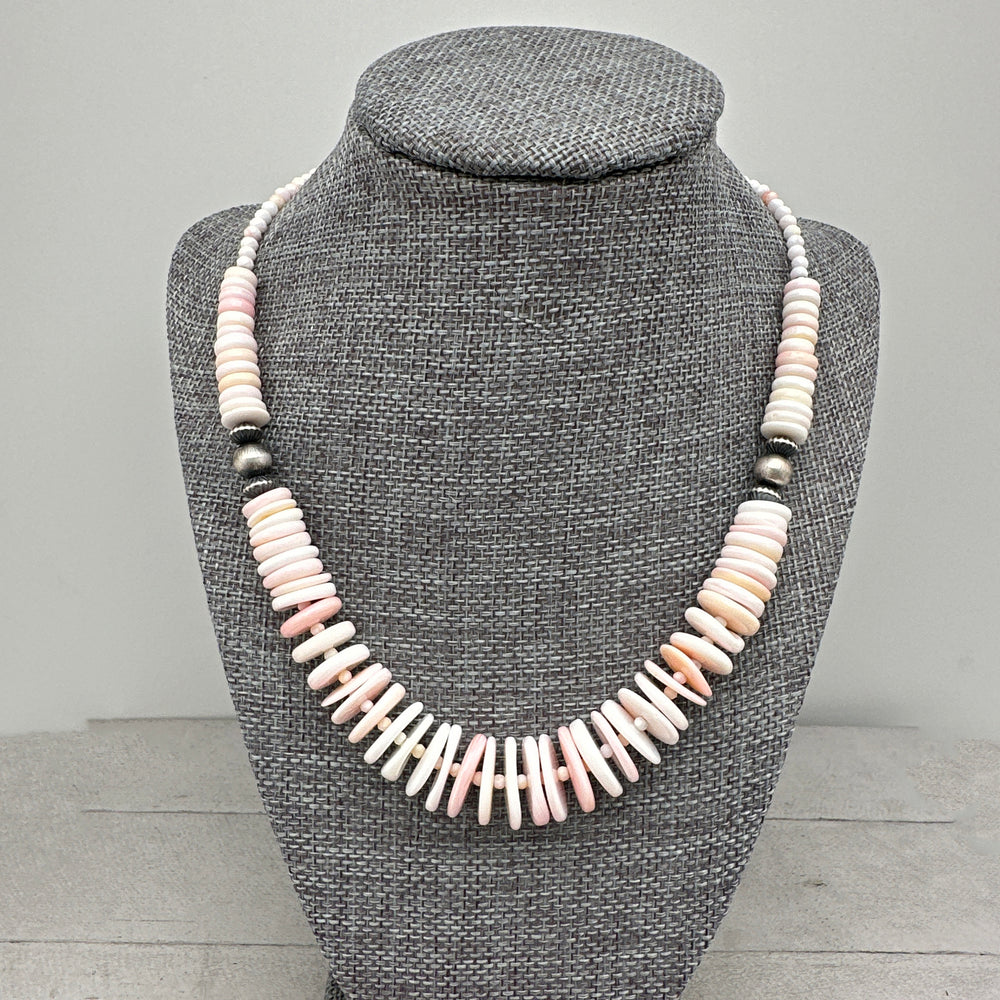 Huge Pink Queen Conch Shell, Navajo Pearl and Solid 925 Sterling Silver Necklace - SunlightSilver