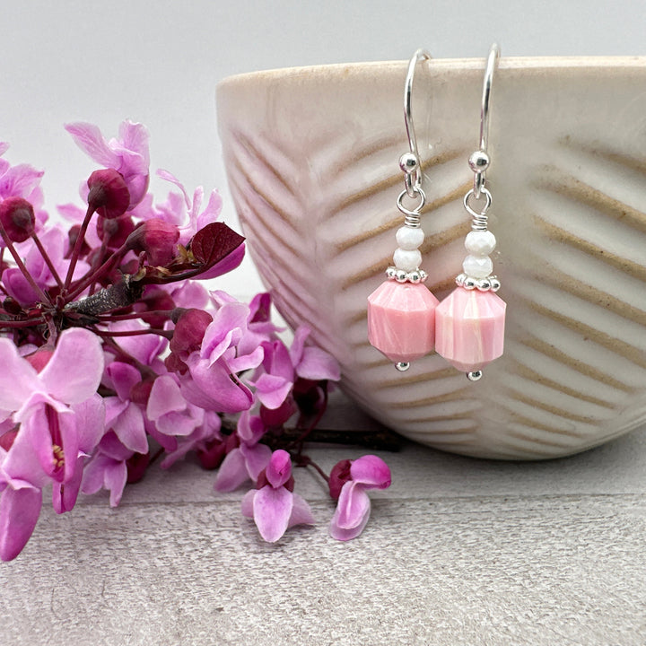 Pink Queen Conch Shell and Solid Sterling Silver Earrings - SunlightSilver