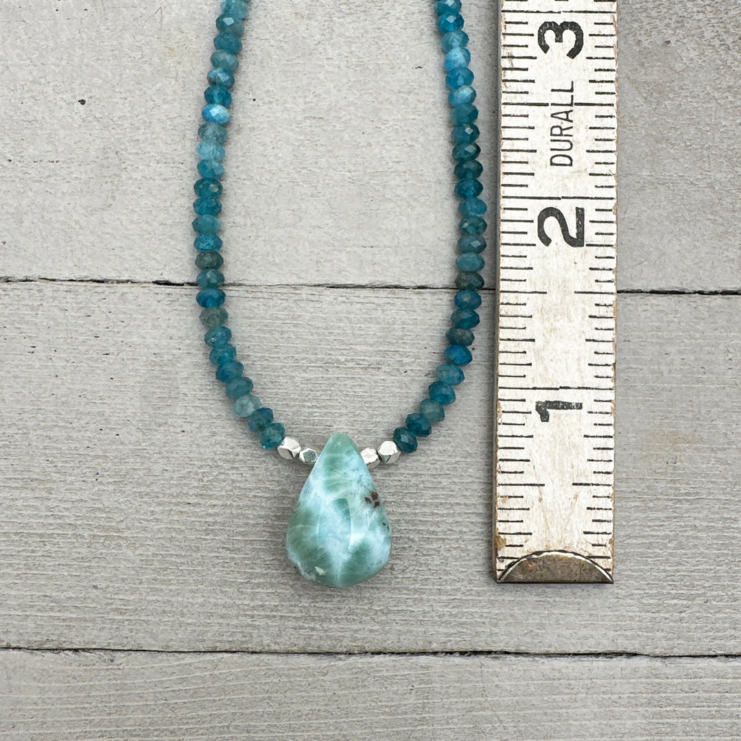 Apatite, Larimar and solid 925 Sterling Silver Necklace - SunlightSilver
