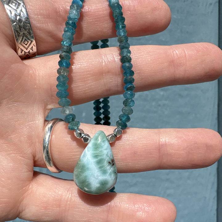 Apatite, Larimar and solid 925 Sterling Silver Necklace - SunlightSilver
