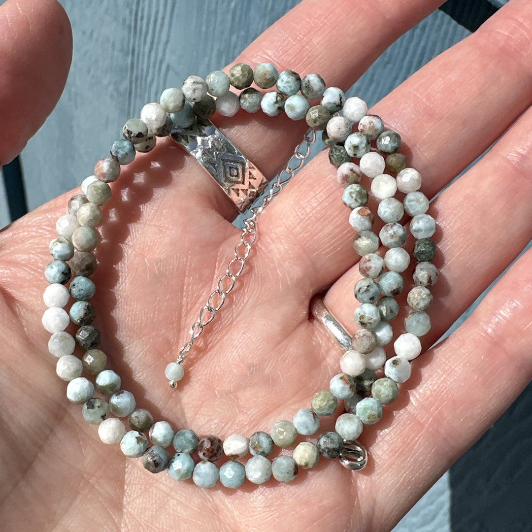 4mm Multicolor Faceted Beaded Larimar and Sterling Silver Silver Necklace - SunlightSilver