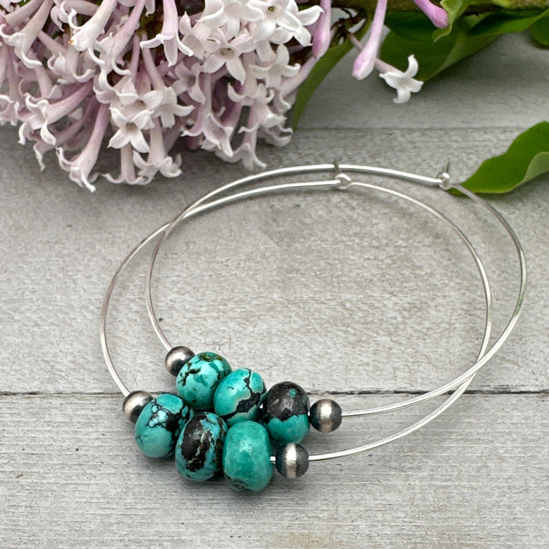 Turquoise, Navajo Pearl, and Sterling Silver Large Hoop Earrings - SunlightSilver