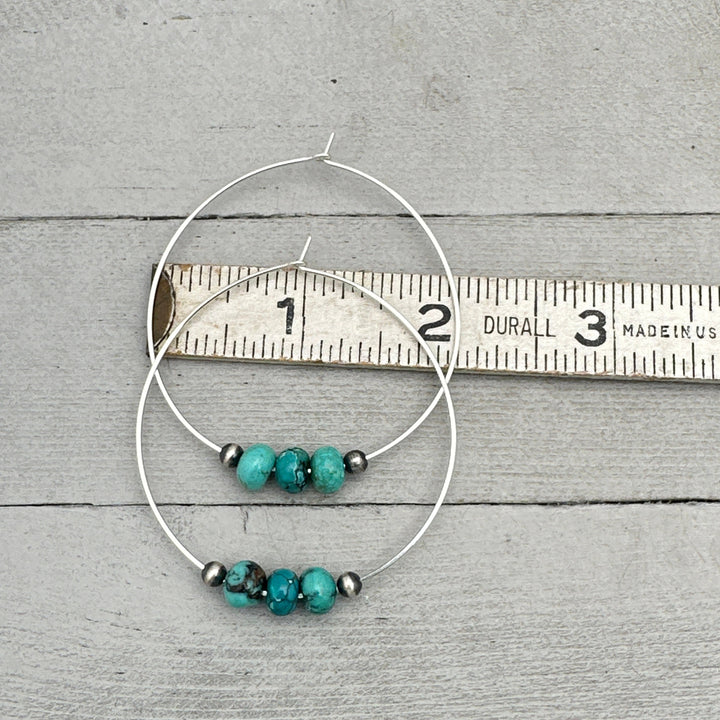 Turquoise, Navajo Pearl, and Sterling Silver Large Hoop Earrings - SunlightSilver