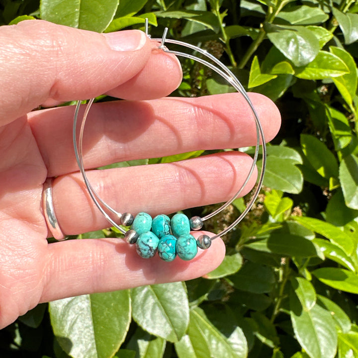 Turquoise, Navajo Pearl, and Sterling Silver Large Hoop Earrings - SunlightSilver