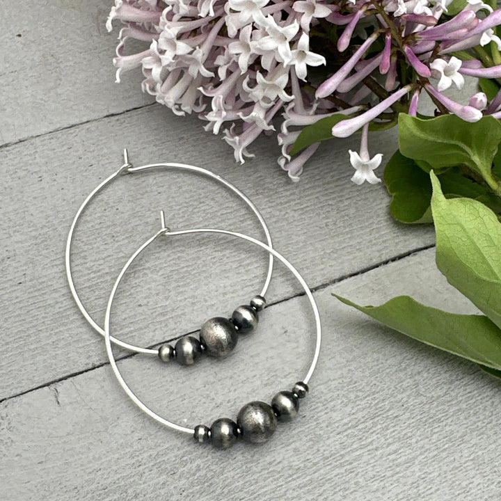 Navajo Pearl Sterling Silver Hoop Earrings 1-1/2 Inch (38mm) - SunlightSilver