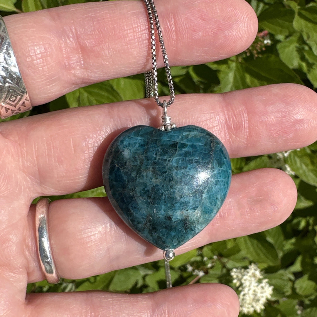 Blue Apatite Heart and Sterling Silver Necklace - SunlightSilver