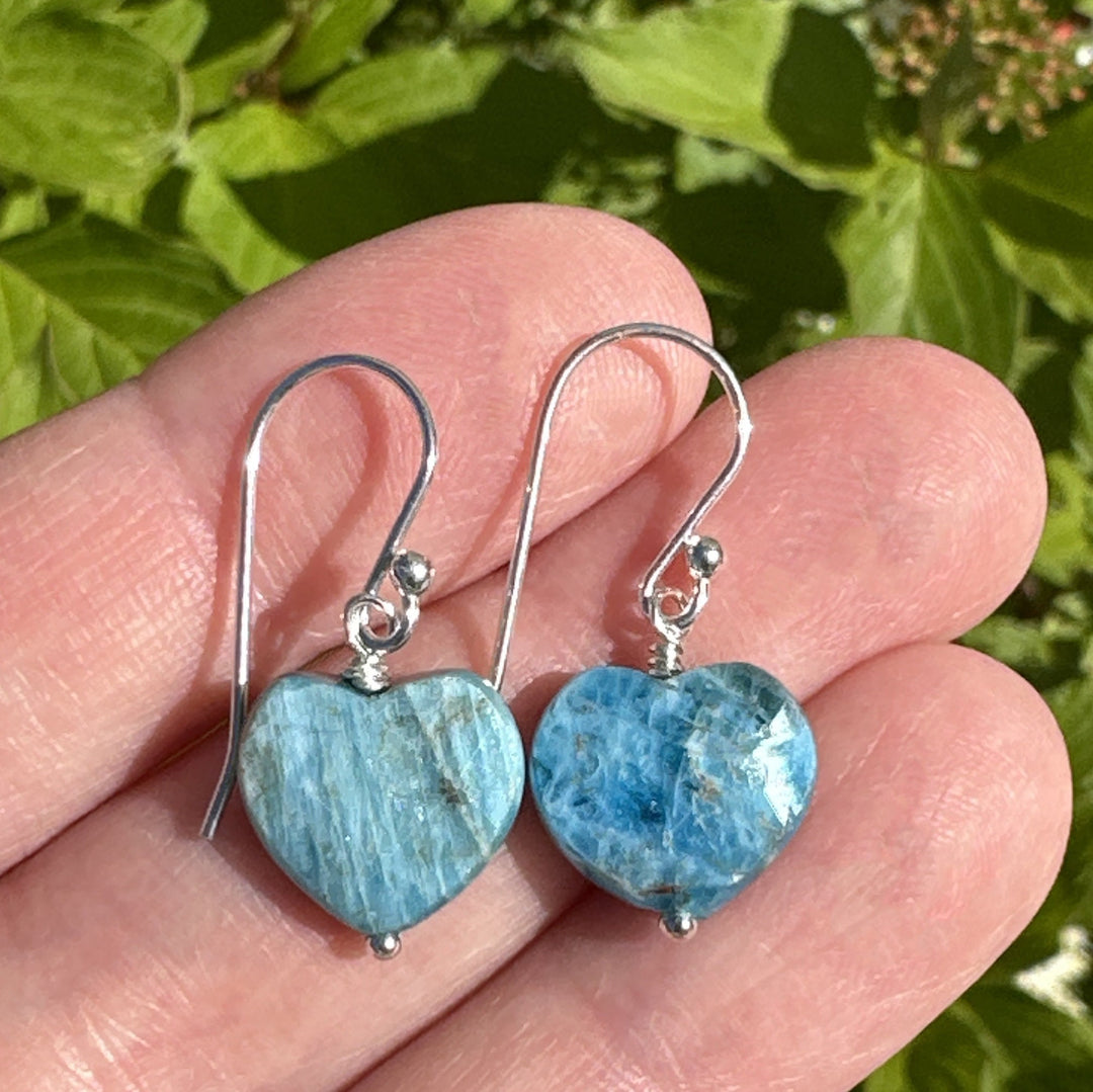 Faceted Apatite Heart and Sterling Silver Earrings - SunlightSilver