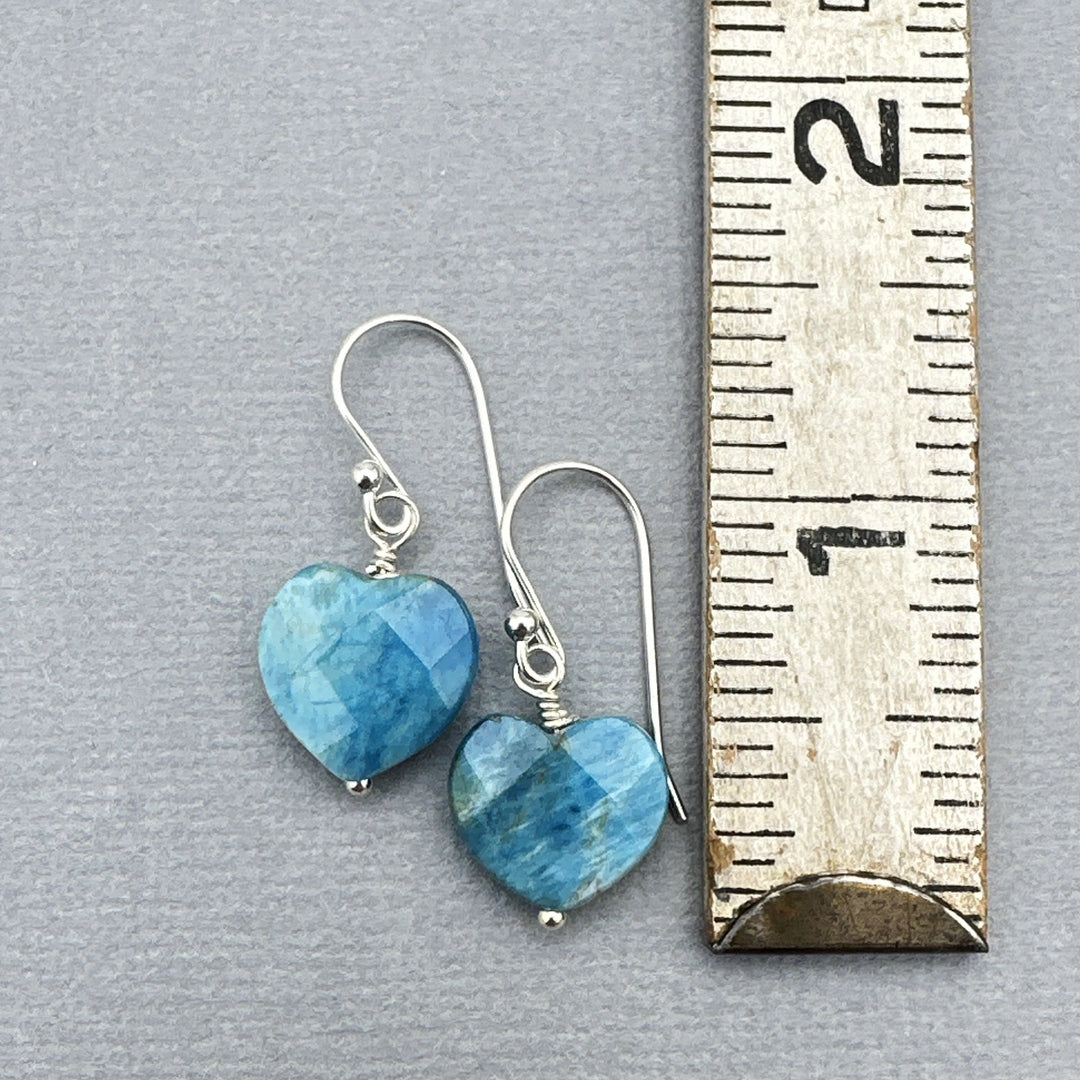 Faceted Apatite Heart and Sterling Silver Earrings - SunlightSilver