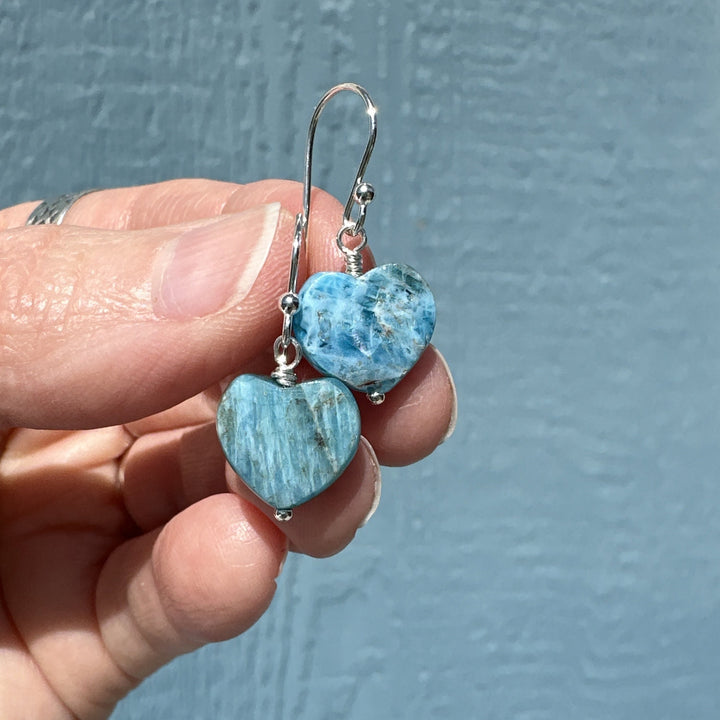 Faceted Apatite Heart and Sterling Silver Earrings - SunlightSilver