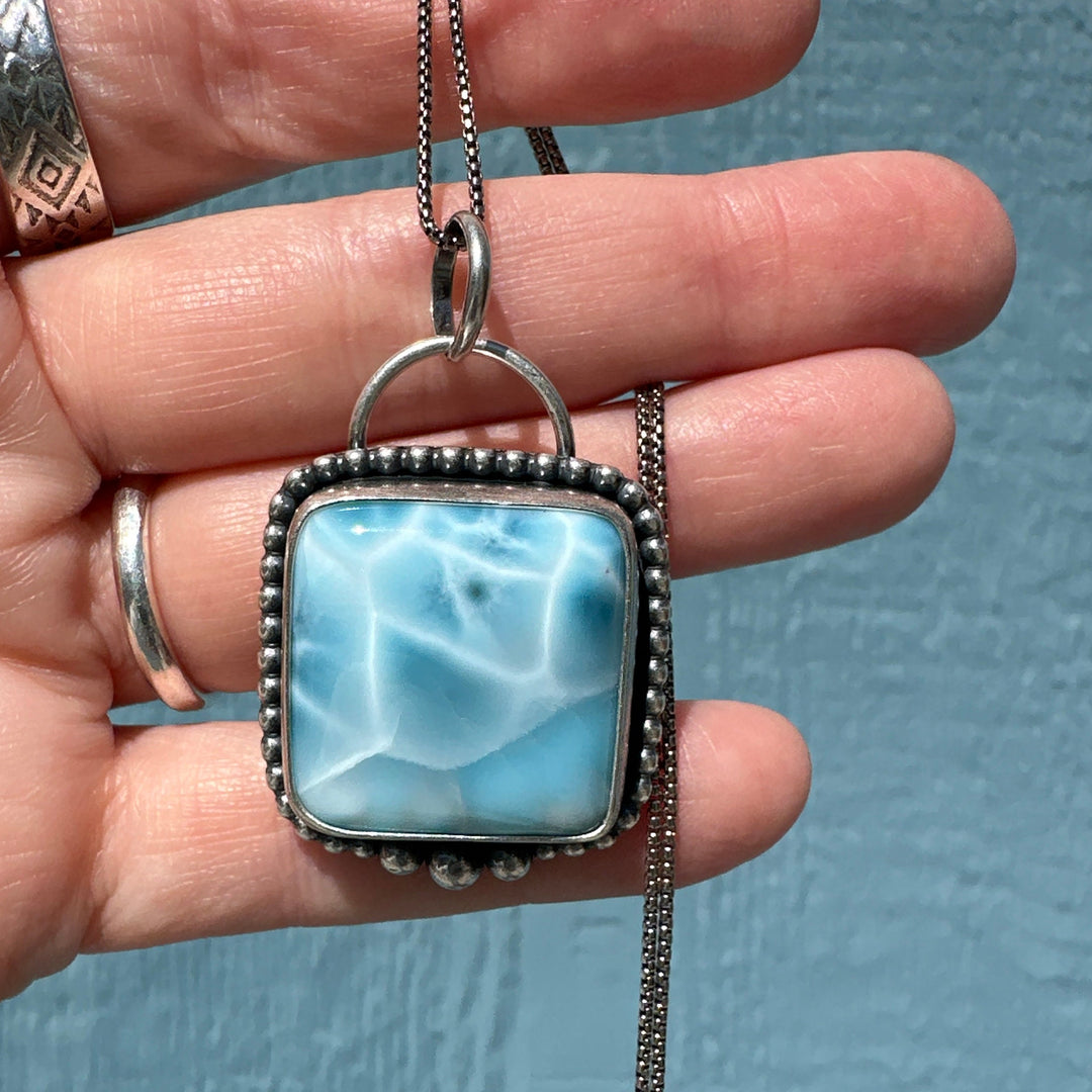 Larimar Necklace and Solid 925 Sterling Silver Silver AAA - SunlightSilver