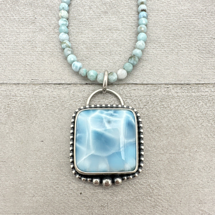 4mm Faceted Beaded Larimar and Sterling Silver Silver Necklace - SunlightSilver