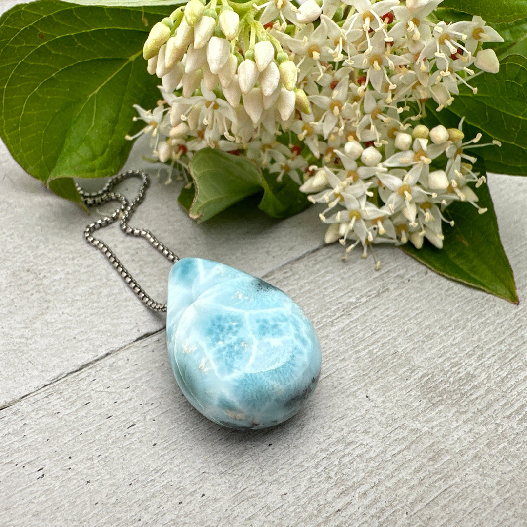 Larimar Crystal on Sterling Silver Chain Necklace - SunlightSilver