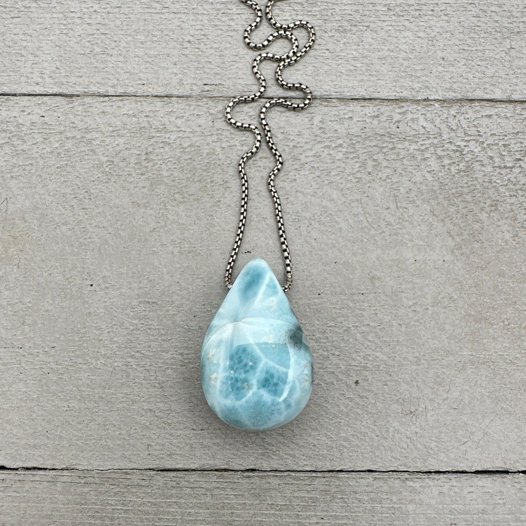 Larimar Crystal on Sterling Silver Chain Necklace - SunlightSilver