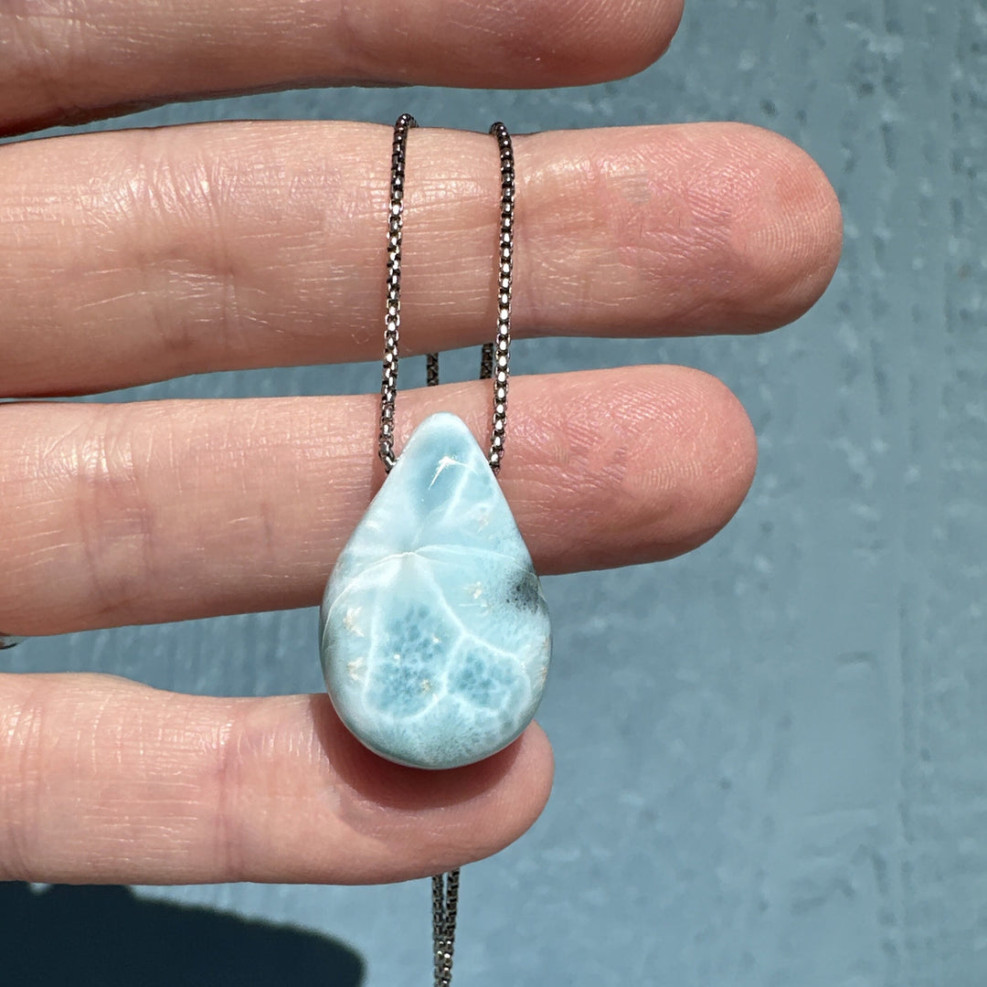 Larimar Crystal on Sterling Silver Chain Necklace - SunlightSilver