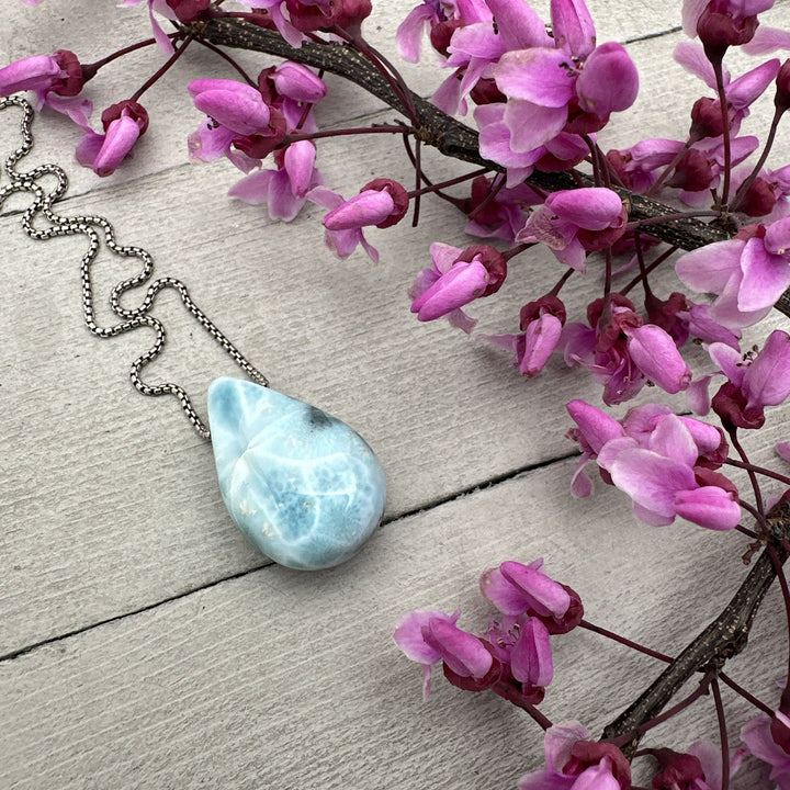 Larimar Crystal on Sterling Silver Chain Necklace - SunlightSilver