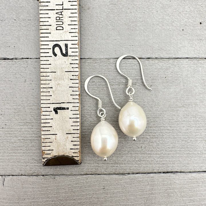 Gorgeous Large White Freshwater Pearl and solid 925 Sterling Silver Earrings - SunlightSilver