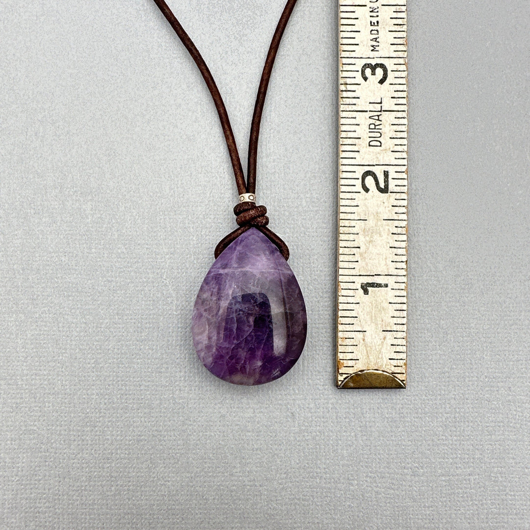 Purple Amethyst Pendant Leather Necklace - SunlightSilver