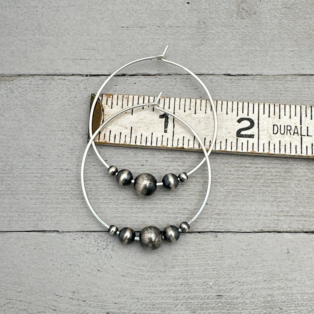 Navajo Pearl Sterling Silver Hoop Earrings 1-1/2 Inch (38mm) - SunlightSilver