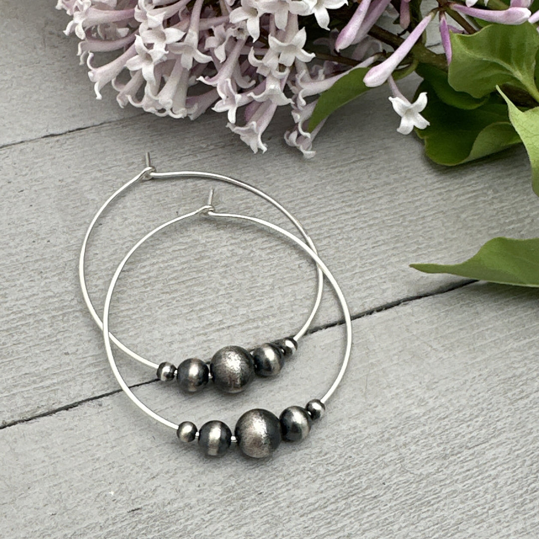 Navajo Pearl Sterling Silver Hoop Earrings 1-1/2 Inch (38mm) - SunlightSilver