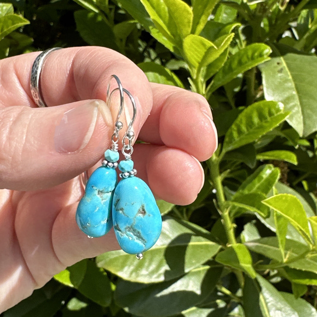 Kingman Turquoise Nugget and Sterling Silver Earrings - SunlightSilver