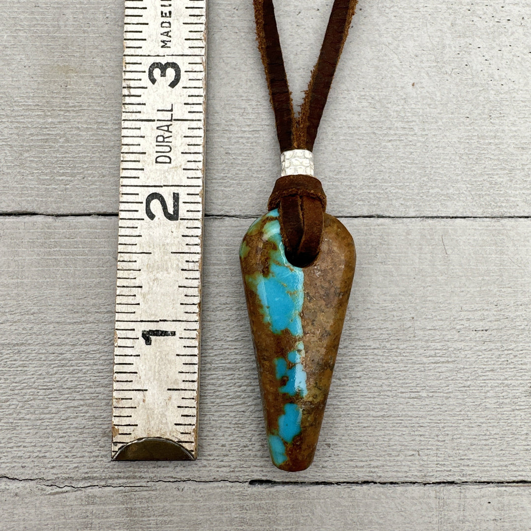 Blue Kingman Turquoise Adjustable Rustic Brown Leather Necklace - SunlightSilver