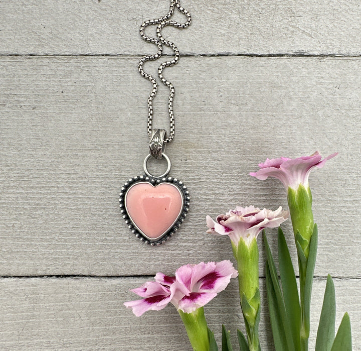 Pink Conch Shell Heart and Sterling Silver Pendant - SunlightSilver