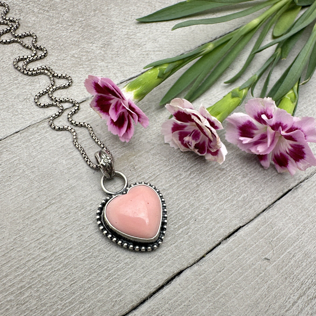 Pink Conch Shell Heart and Sterling Silver Pendant - SunlightSilver