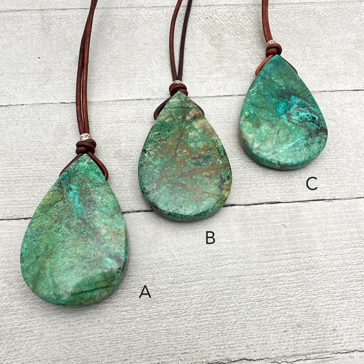 Chrysocolla, Sterling Silver, and Leather Necklace - SunlightSilver