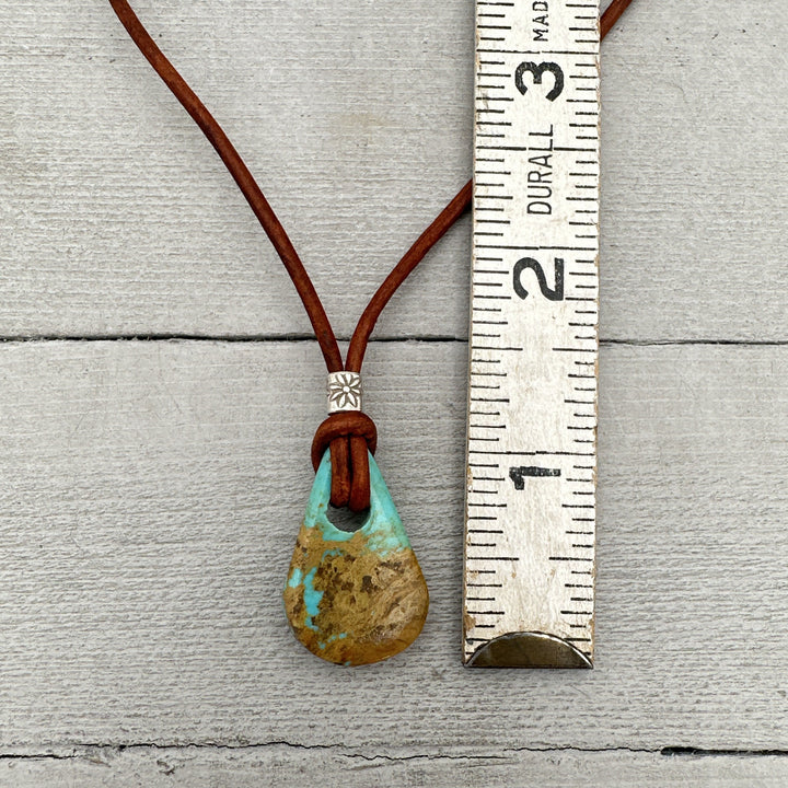 Kingman Turquoise and Rustic Brown Leather Necklace - SunlightSilver