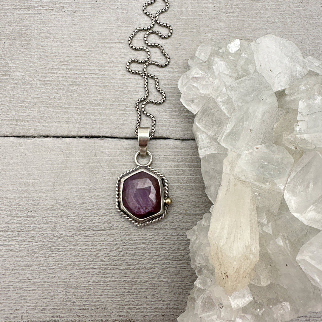 Faceted Ruby and Sterling Silver Necklace - SunlightSilver