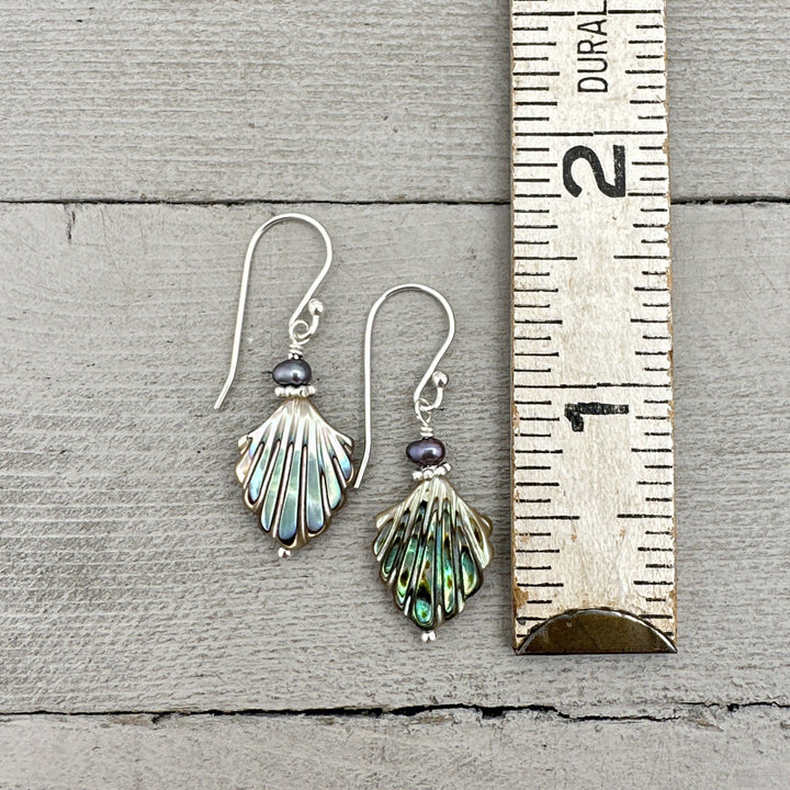 Paua Abalone Shell, Freshwater Pearl and Sterling Silver Earrings - SunlightSilver