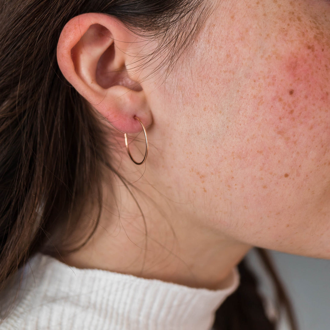 14k Rose Gold Fill Hoop Earrings with 3 Stardust Beads - 3/4 inch (20mm) in size - SunlightSilver