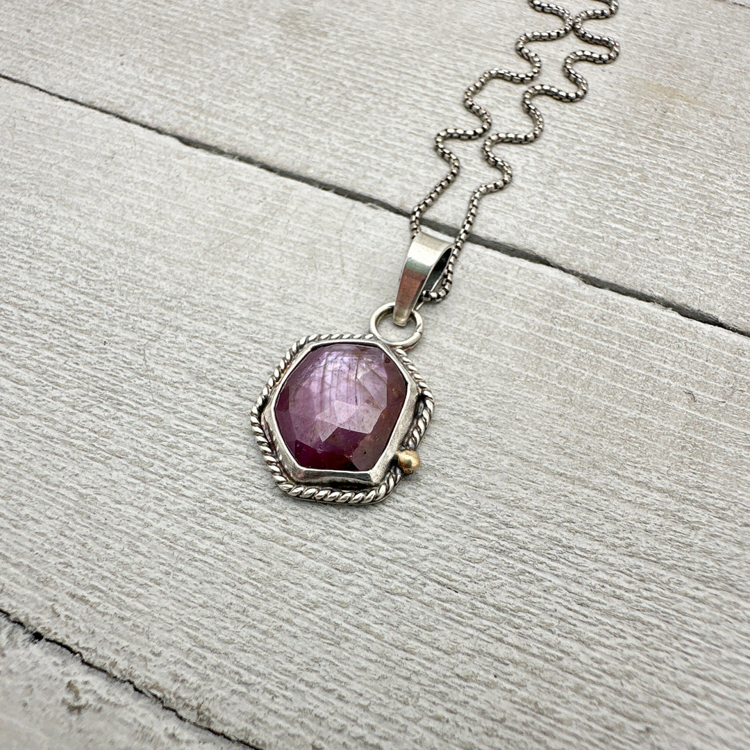 Faceted Ruby and Sterling Silver Necklace - SunlightSilver