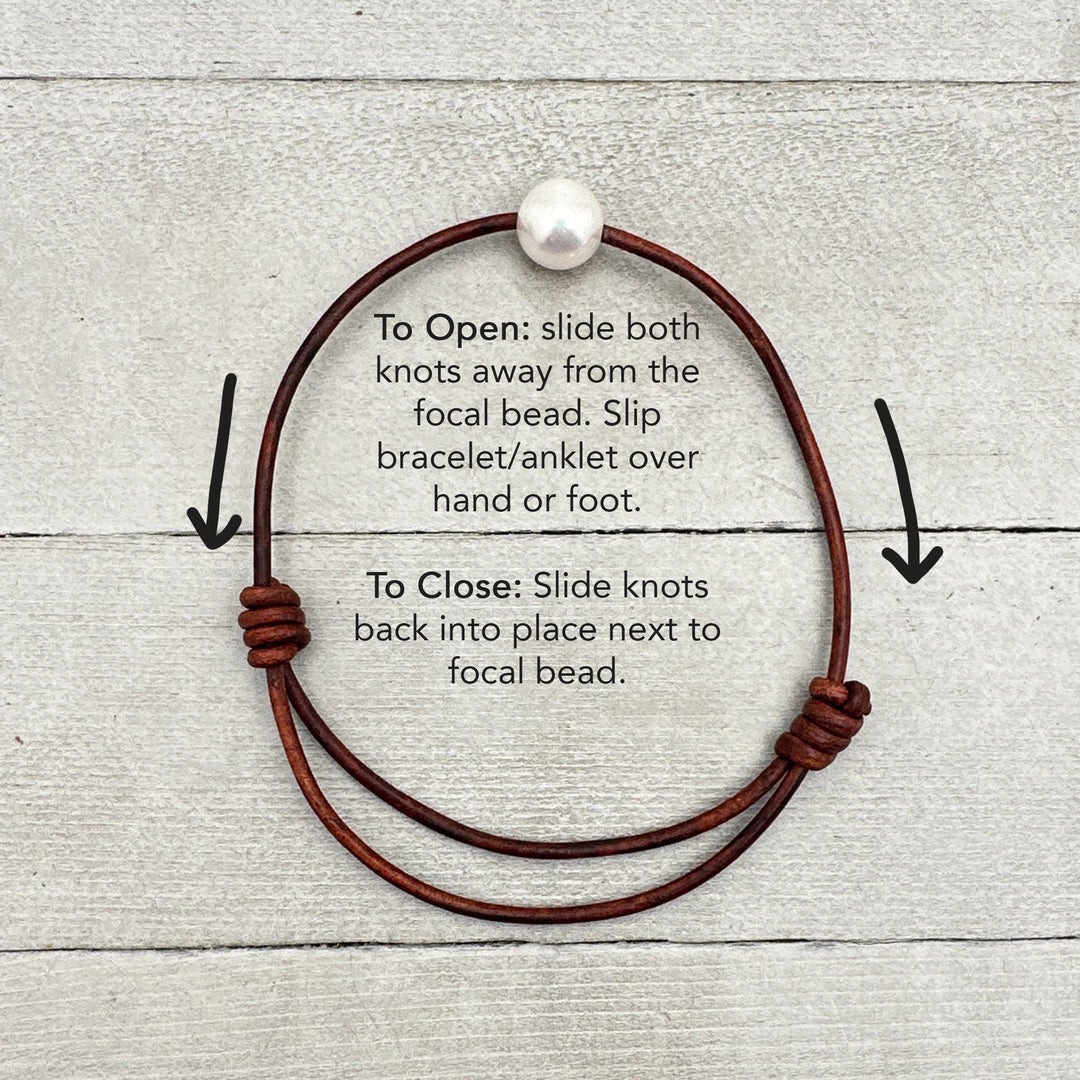 African Coin Silver Bead and Leather Anklet or Bracelet - Adjustable Size - Rustic Brown or Black Leather - SunlightSilver