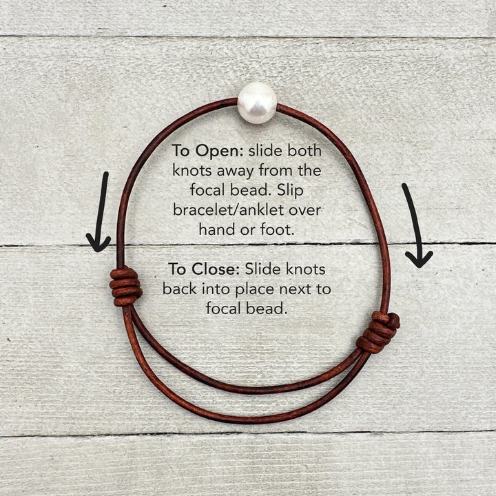 African Coin Silver Bead and Leather Anklet or Bracelet - Adjustable Size - Rustic Brown or Black Leather - SunlightSilver