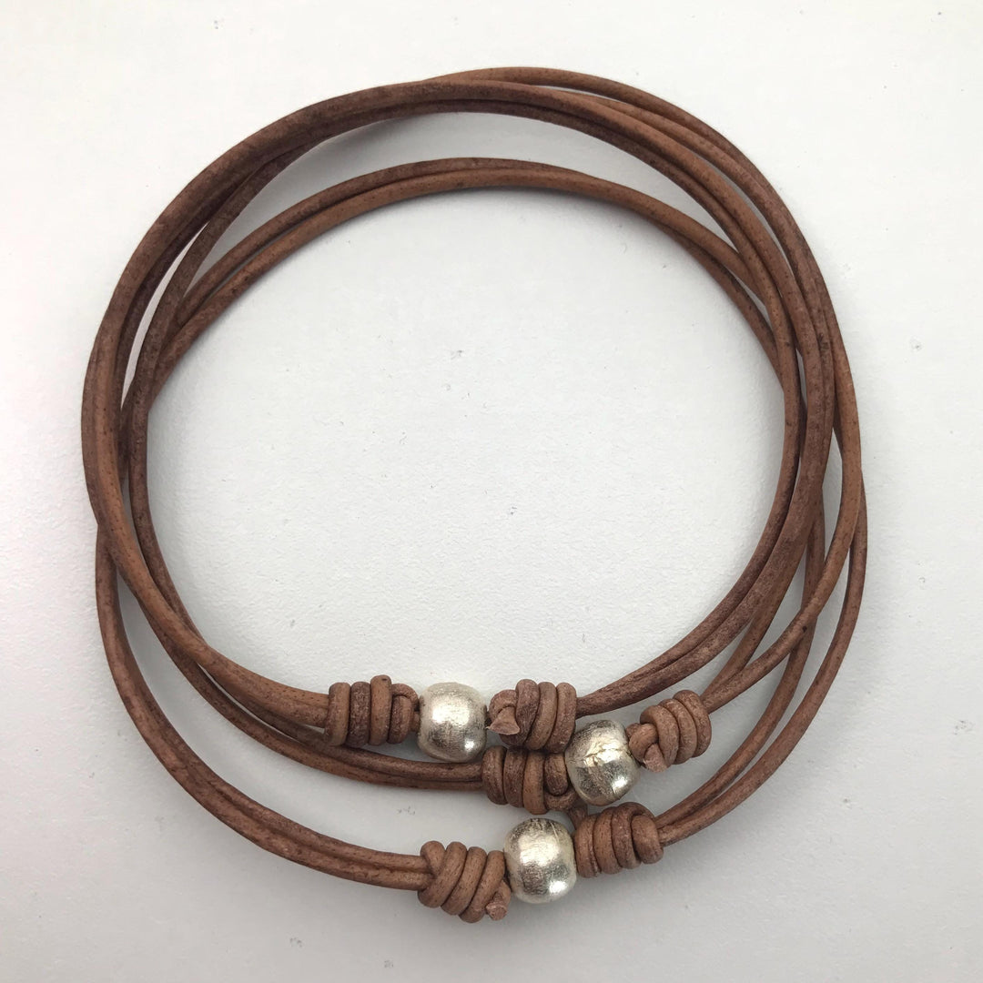 Brown Leather Anklet / Bracelet - SunlightSilver