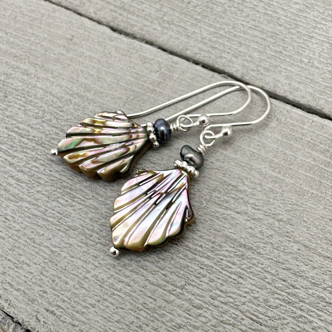 Paua Abalone Shell, Freshwater Pearl and Sterling Silver Earrings - SunlightSilver