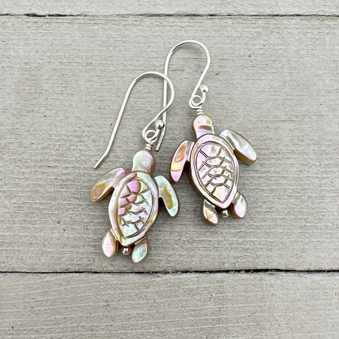 Paua Abalone Shell Sea Turtle and Sterling Silver Earrings - SunlightSilver