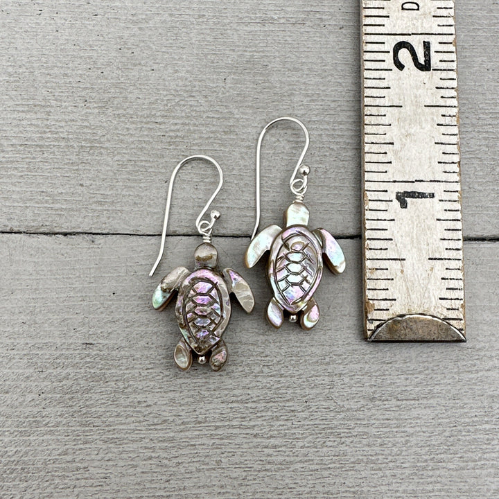 Paua Abalone Shell Sea Turtle and Sterling Silver Earrings. Mother of Pearl - SunlightSilver