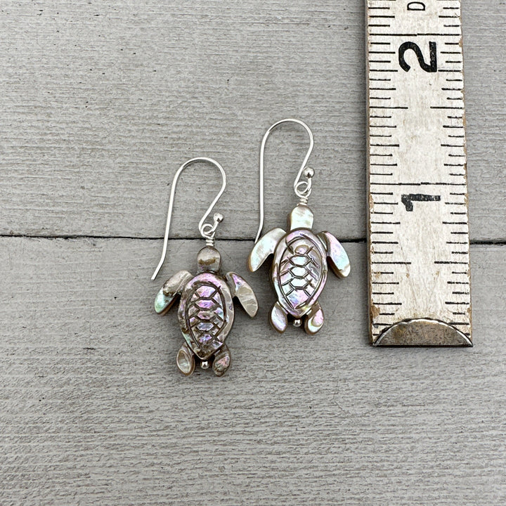 Paua Abalone Shell Sea Turtle and Sterling Silver Earrings - SunlightSilver