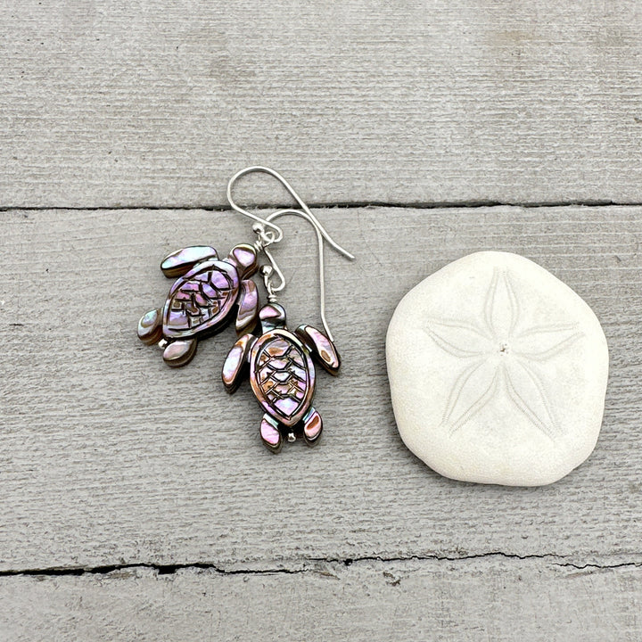 Paua Abalone Shell Sea Turtle and Sterling Silver Earrings - SunlightSilver