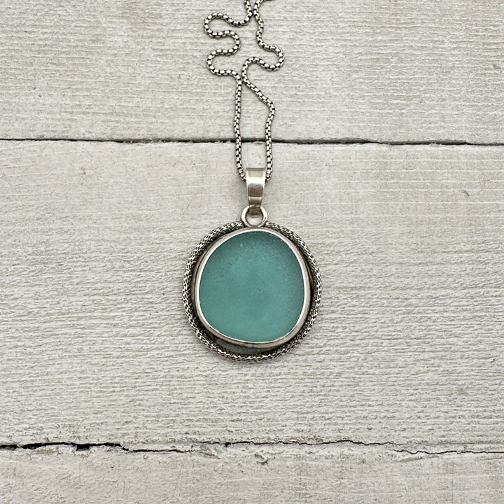 Blue Sea Glass and Solid 925 Sterling Silver Pendant. Genuine Sea Glass - SunlightSilver