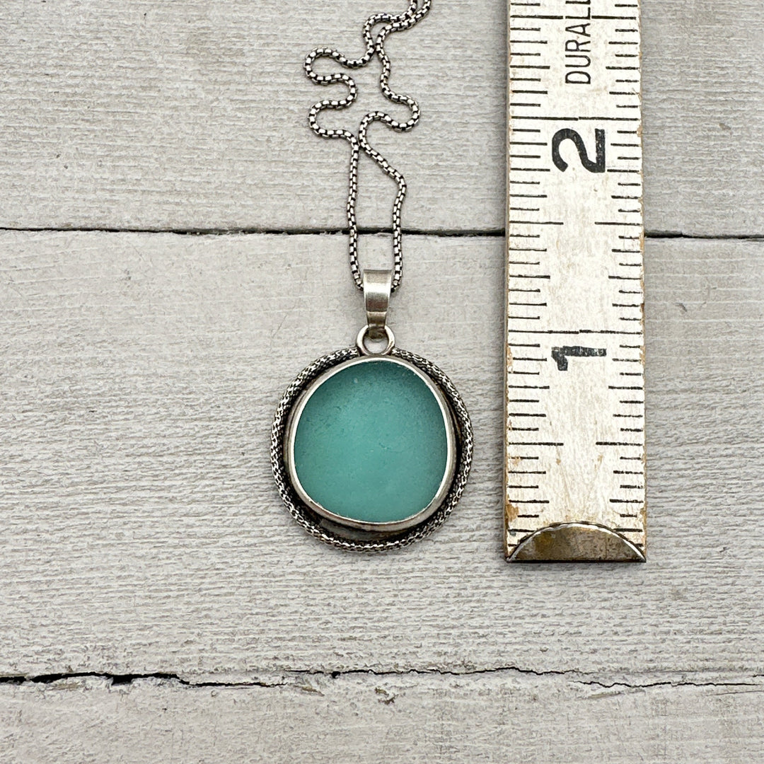 Blue Sea Glass and Solid 925 Sterling Silver Pendant. Genuine Sea Glass - SunlightSilver